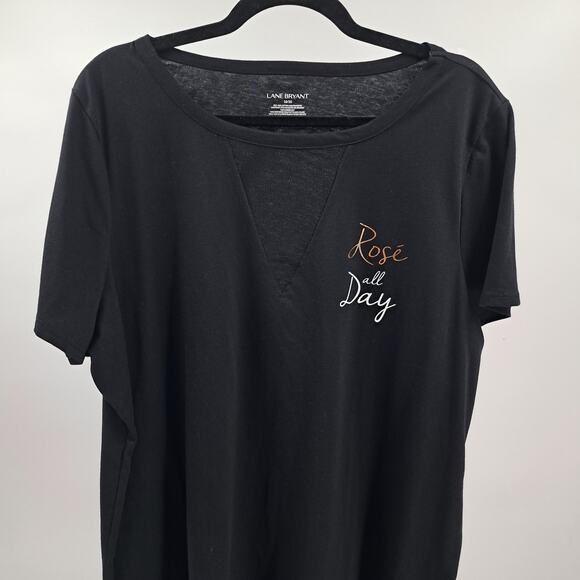 Lane Bryant T-Shirt Plus 18/20 Rose All‎ Day Short Sleeve Mesh Neck Casual Black - Picture 3 of 5
